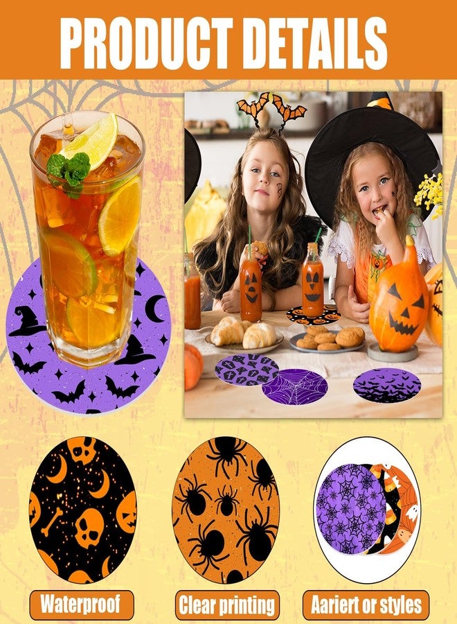 Denylo pro 90Pcs Halloween Disposable Paper Coasters 4 Inch Halloween Bat Spider Pumpkin Ghost Drink Paper Coaster for Halloween Home Kitchen Office Housewarming Party Table Decoration Supplies - Image 3